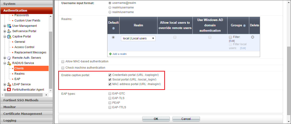 fortinet credential authentication
